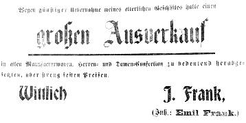 Wittlicher Kreisblatt 07.07.1907 Anzeige Frank Geschäftsübernahme 7.7.1907 Kreisblatt Nr. 77 180